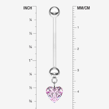Detail View 1 of Sparkle Heart Gem Dangle Bio-Flex Pregnancy Belly Button Ring-Pink